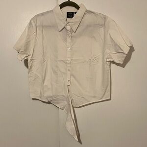 Cropped Tie-Front Button-Up Shirt